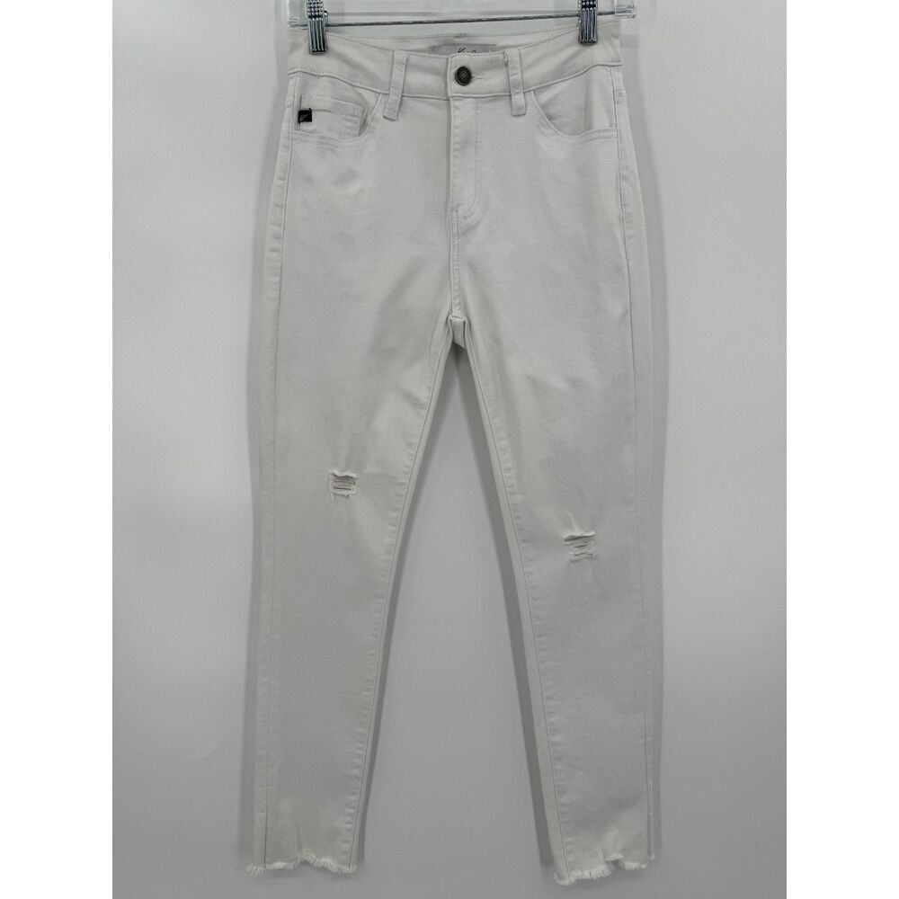 KANCAN White High Rise Distressed Raw Hem Ankle Skinny Jeans Size 5/26